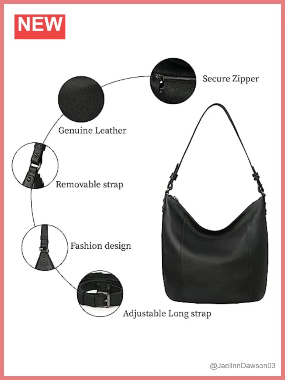 Genuine Leather Hobo Shoulder Crossbody Purse Handbag Tote with Adjustable